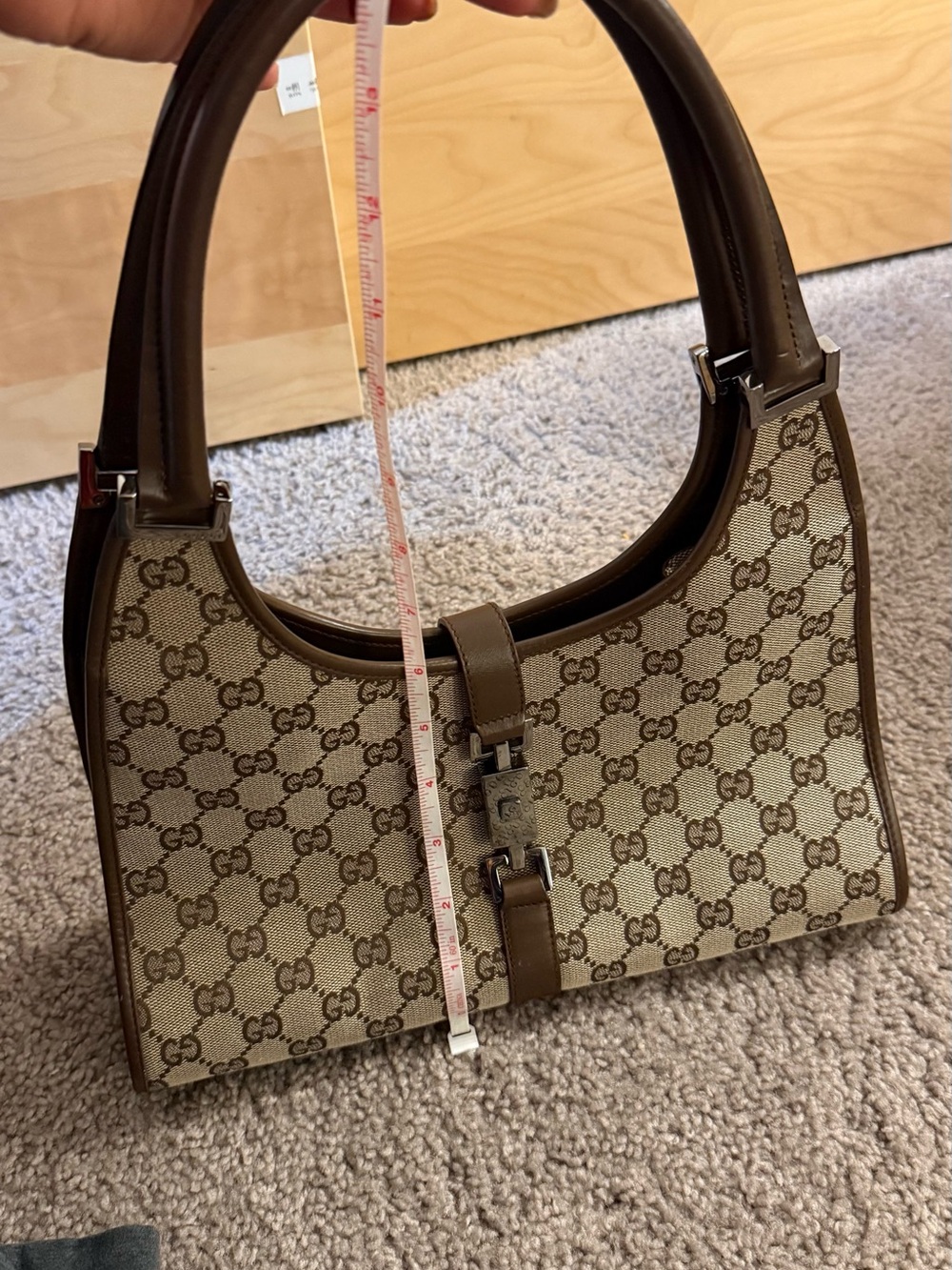 Gucci Jackie GG Canvas Bardot Shoulder Bag Brown Leather Made in Italy Authentic - Picture 11 of 13